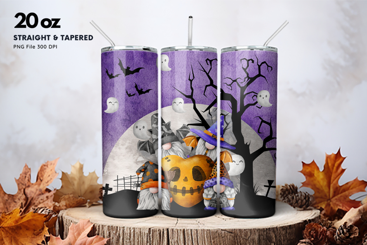 20oz Gnome Halloween Tumbler Spider Web Ghost Sublimation