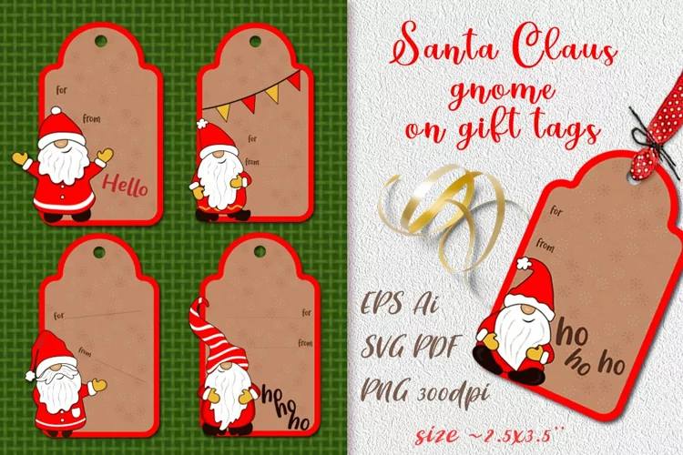 Santa Claus Gnome on Gift Tags