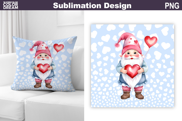 Gnome Heart Sublimation | Cute Gnome Valentine Pillow Design