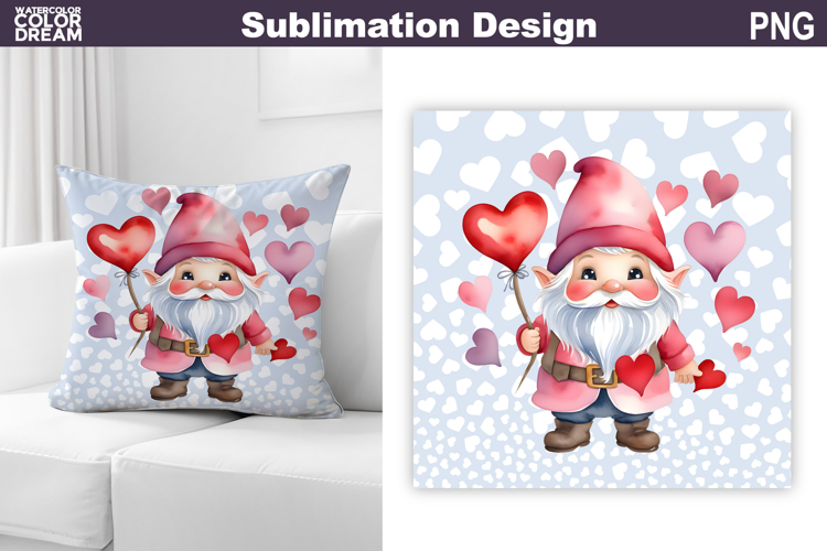 Gnome Heart Sublimation | Cute Gnome Valentine Pillow Design