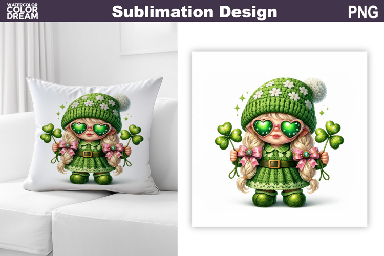 St. Patricks Day Pillow | Gnome Clover Sublimation