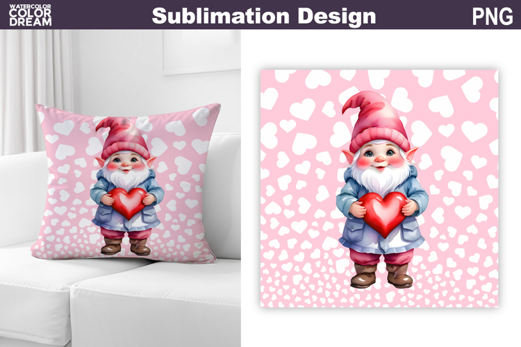 Gnome Heart Sublimation | Cute Gnome Valentine Pillow Design