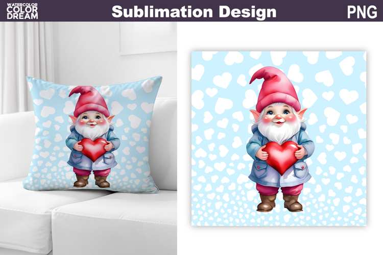 Gnome Heart Sublimation | Cute Gnome Valentine Pillow Design