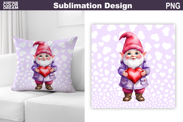 Gnome Heart Sublimation | Cute Gnome Valentine Pillow Design