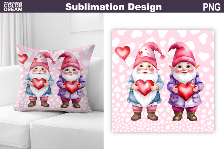 Gnome Heart Sublimation | Cute Gnome Valentine Pillow Design