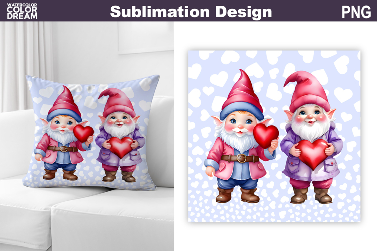 Gnome Heart Sublimation | Cute Gnome Valentine Pillow Design