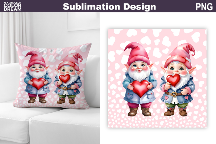 Gnome Heart Sublimation | Cute Gnome Valentine Pillow Design