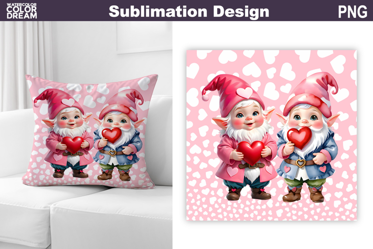 Gnome Heart Sublimation | Cute Gnome Valentine Pillow Design