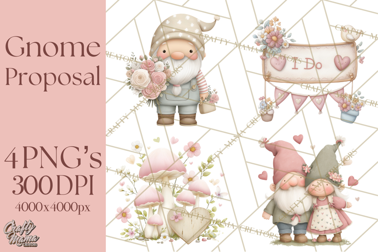 Gnome Valentine Proposal Clipart PNG Engagement Mini World