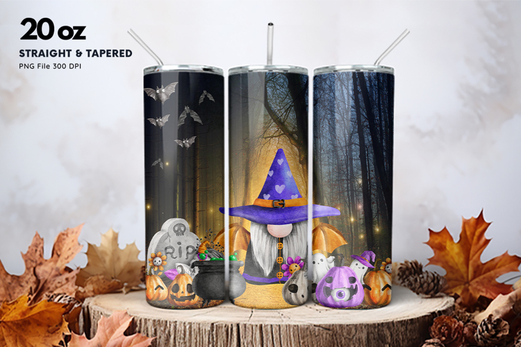 20oz Gnome Halloween Tumbler Spider Web Ghost Sublimation