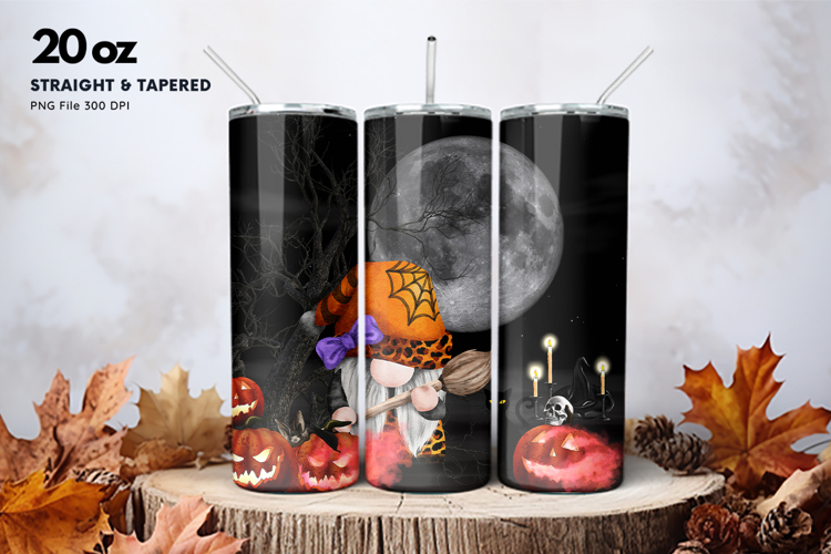 20oz Gnome Halloween Tumbler Spider Web Ghost Sublimation