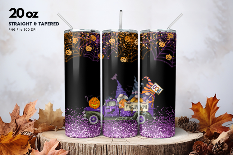 20oz Gnome Halloween Tumbler Spider Web Ghost Sublimation