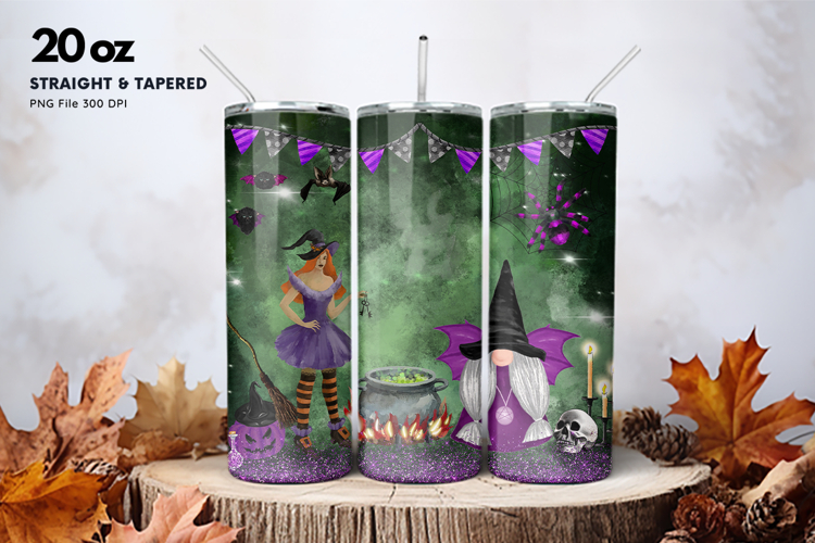 20oz Gnome Halloween Tumbler Spider Web Ghost Sublimation