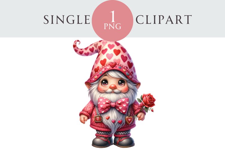 Valentines Gnome Clipart Single PNG