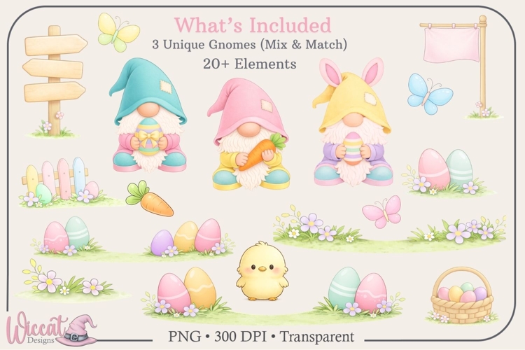 Easter Gnome Scene Creator PNG Bundle Mix & Match Clipart,