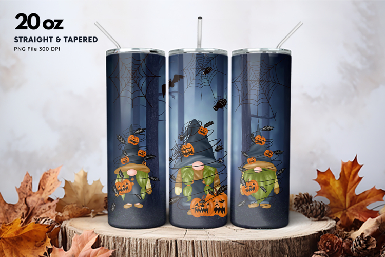 20oz Gnome Halloween Tumbler Spider Web Ghost Sublimation