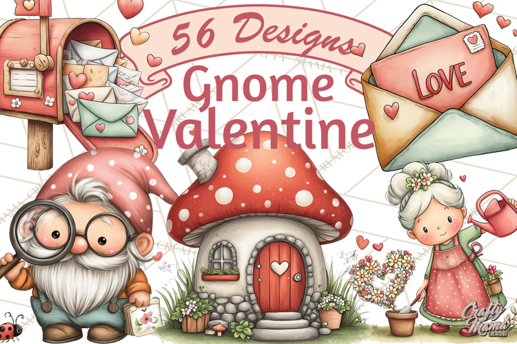Garden Gnome Clipart PNG, Valentine Whimsical Clip Art