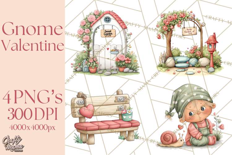 Garden Gnome Clipart PNG, Valentine Whimsical Clip Art