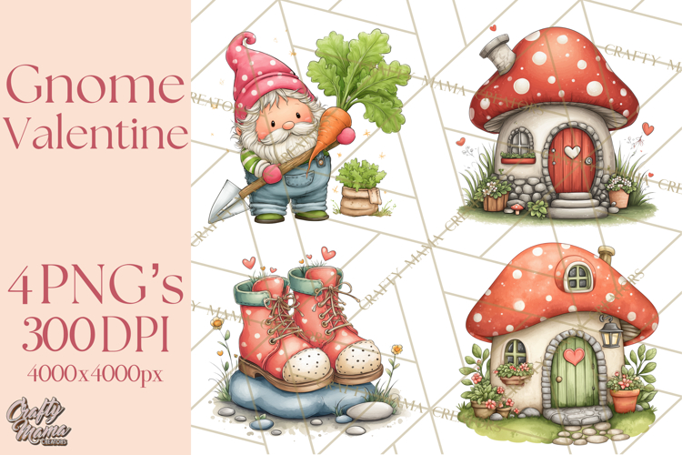 Garden Gnome Clipart PNG, Valentine Whimsical Clip Art