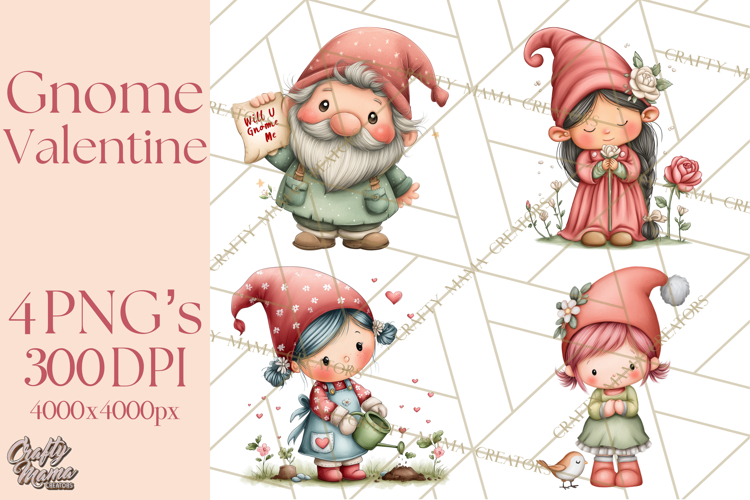 Garden Gnome Clipart PNG, Valentine Whimsical Clip Art
