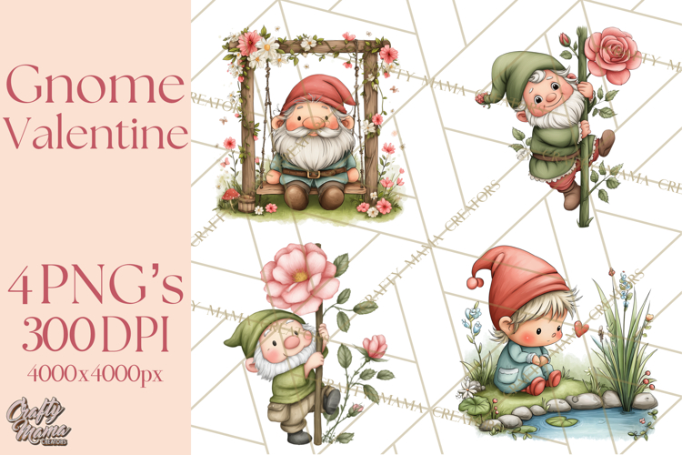 Garden Gnome Clipart PNG, Valentine Whimsical Clip Art
