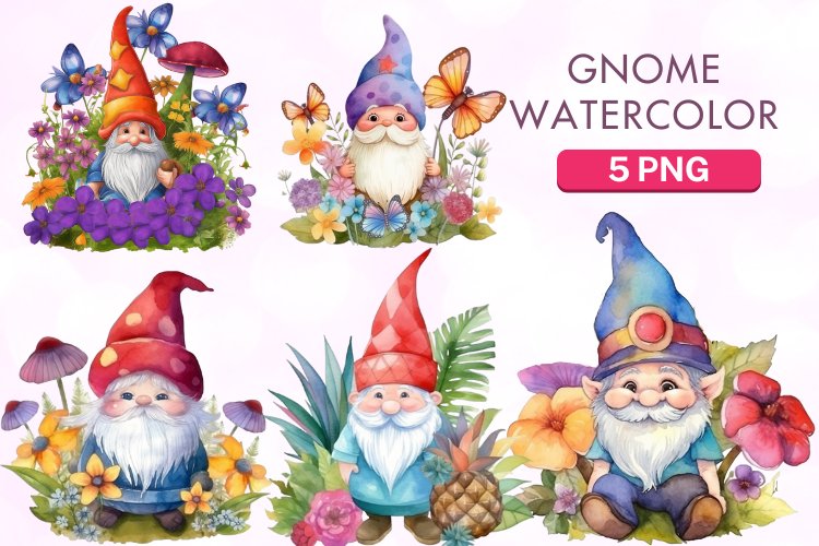 Gnome Watercolor, Watercolor Summer Sublimation design
