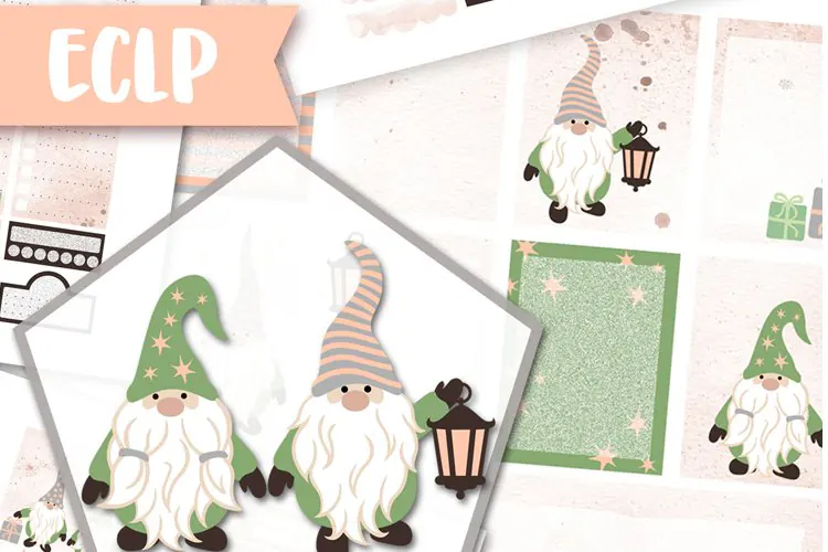 Winter Gnomes Printable Life Planner Stickers ECLP