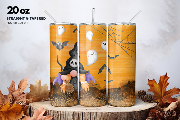 20oz Gnome Halloween Tumbler Spider Web Ghost Sublimation