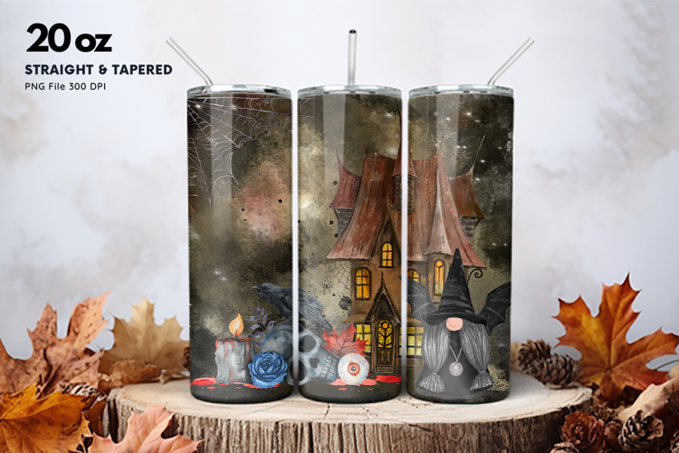 20oz Gnome Halloween Tumbler Spider Web Ghost Sublimation