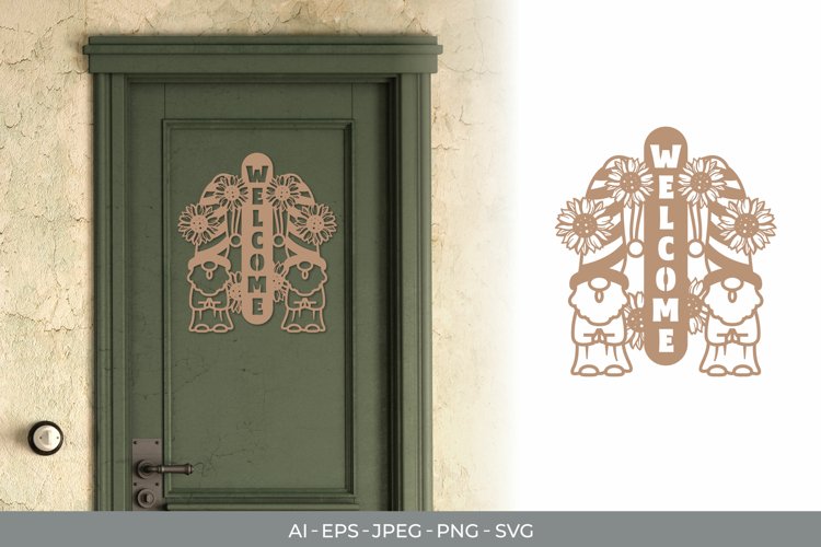 Welcome Text with Gnome and Sunflowers for Decoration example image 1