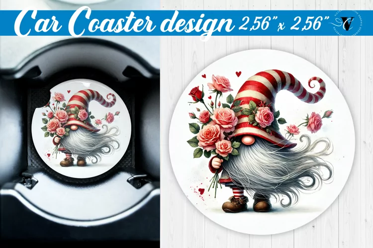 Car Coaster | Gnome with Flowers | Spring