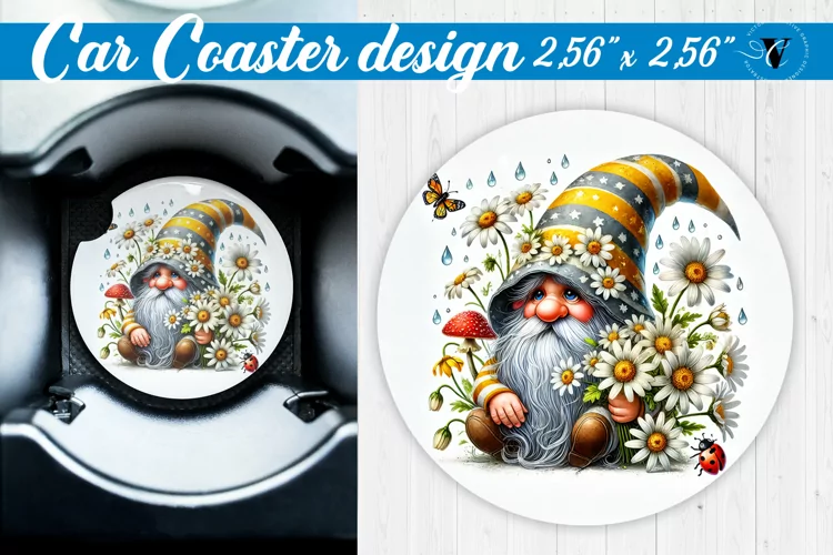Car Coaster | Gnome with Flowers | Spring