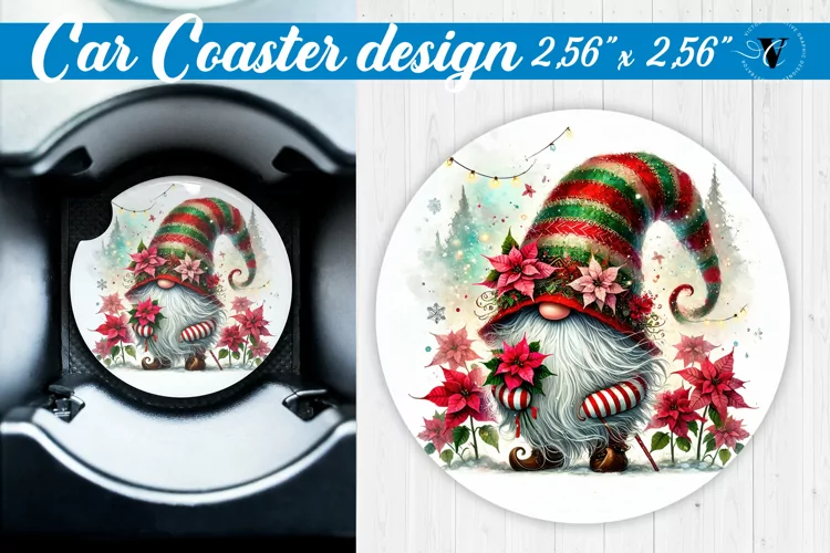 Car Coaster | Gnome with Flowers | Spring