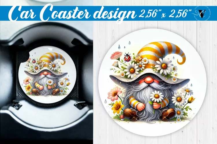 Car Coaster | Gnome with Flowers | Spring