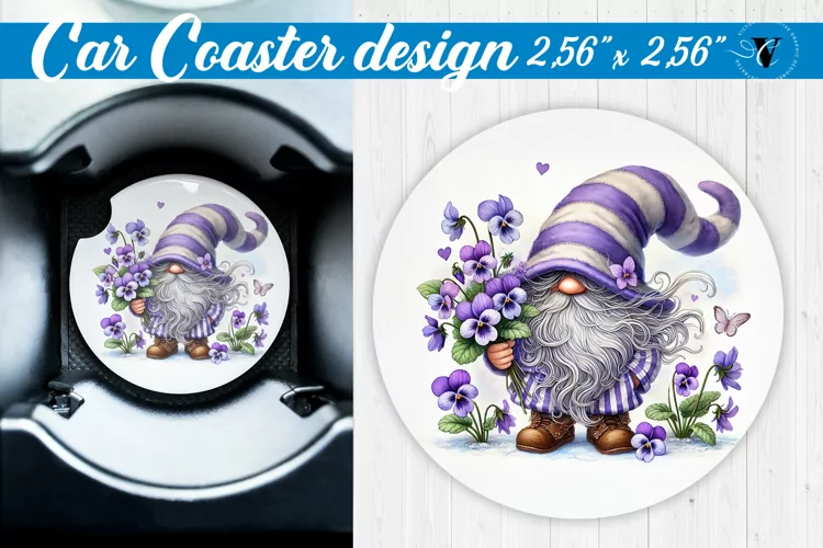 Car Coaster | Gnome with Flowers | Spring