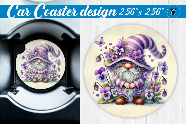 Car Coaster | Gnome with Flowers | Spring