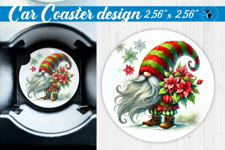 Car Coaster | Gnome with Flowers | Spring