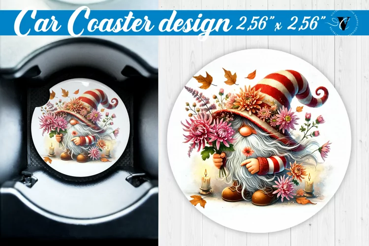 Car Coaster | Gnome with Flowers | Spring