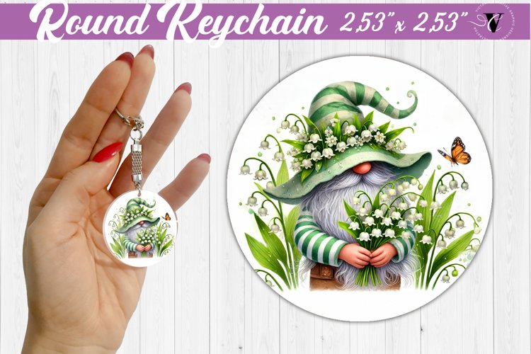 Round Keychain | Gnome with Flowers | Spring example image 1