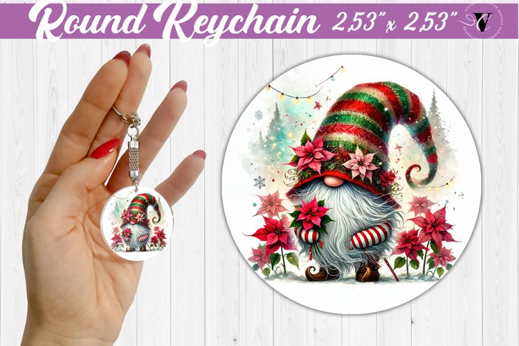 Round Keychain | Gnome with Flowers | Spring