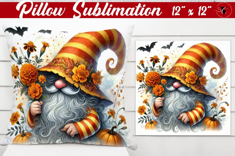 Pillow sublimation | Gnome with Flowers | Spring example image 1