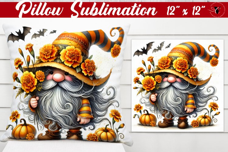 Pillow sublimation | Gnome with Flowers | Spring example image 1