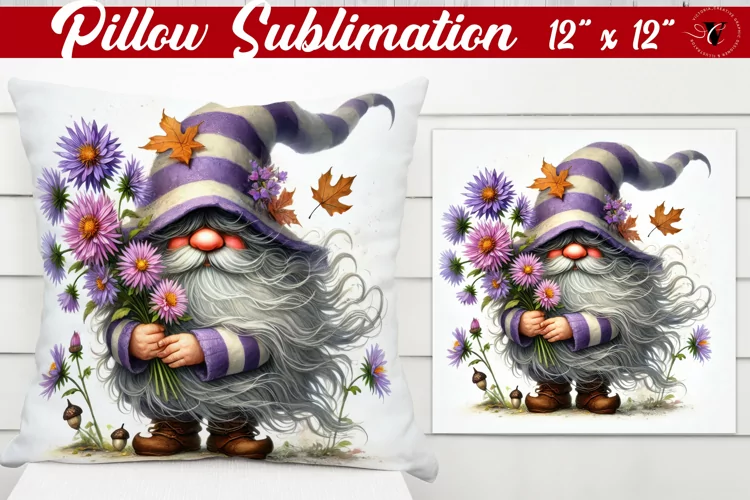 Pillow sublimation | Gnome with Flowers | Spring