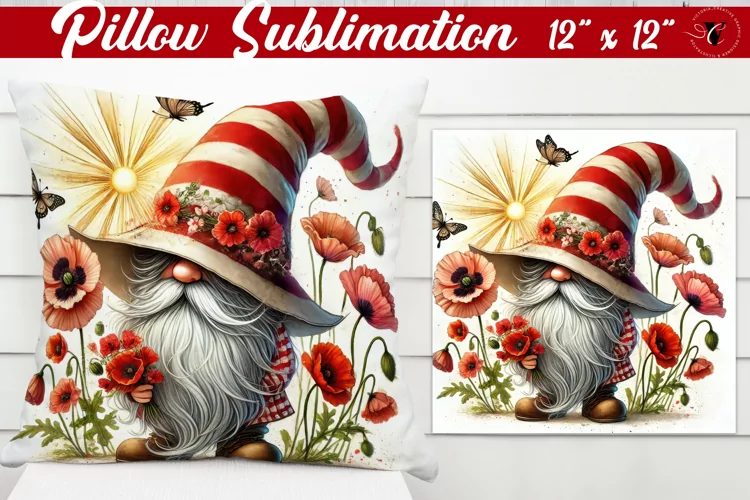 Pillow sublimation | Gnome with Flowers | Spring