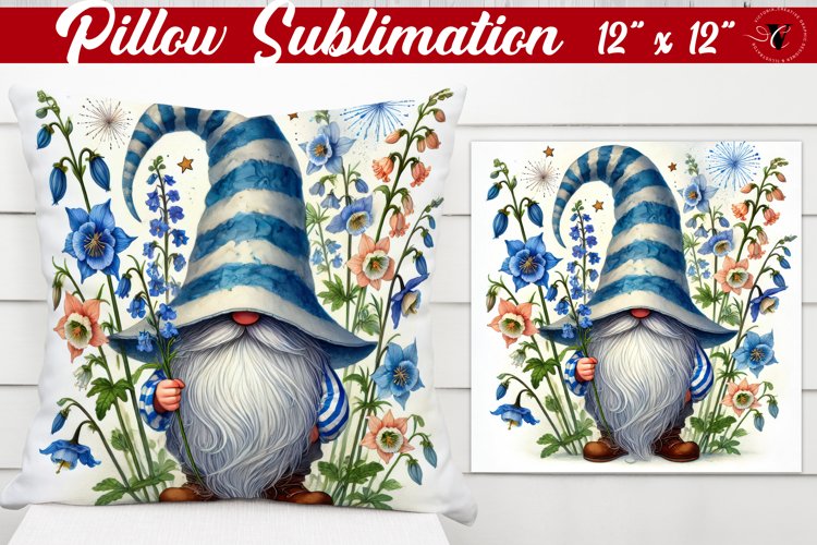 Pillow sublimation | Gnome with Flowers | Spring example image 1