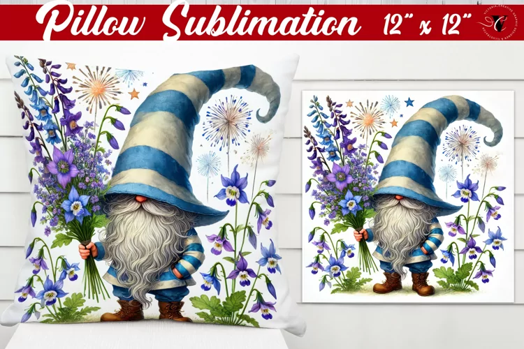 Pillow sublimation | Gnome with Flowers | Spring