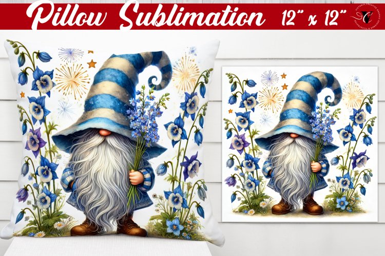 Pillow sublimation | Gnome with Flowers | Spring example image 1