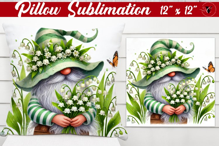 Pillow sublimation | Gnome with Flowers | Spring example image 1