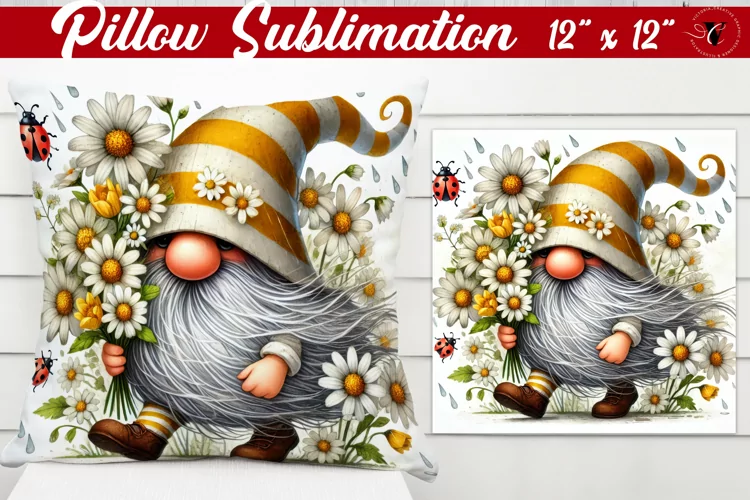 Pillow sublimation | Gnome with Flowers | Spring