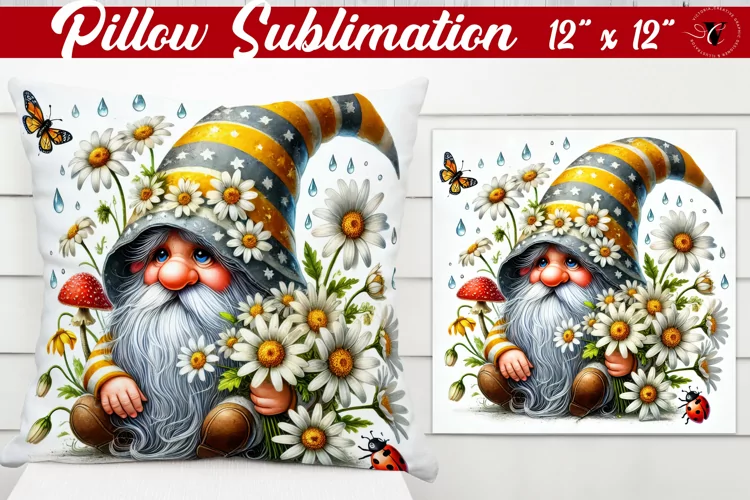 Pillow sublimation | Gnome with Flowers | Spring